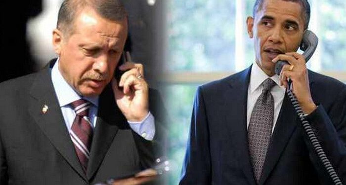 CUMHURBASKANI ERDOGAN VE ABD BASKANI BARACK OBAMA TELEFON ILE KONUSURKEN