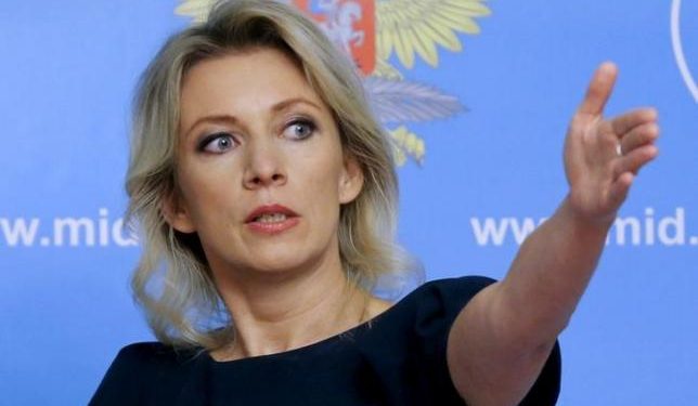 Spokeswoman of the Russian Foreign Ministry Maria Zakharova gestures as she attends a news briefing in Moscow, Russia