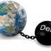 Concept of Earth imprisoned by big heavy debt. Elements of this image furnished by NASA
