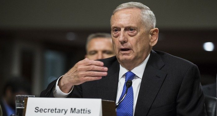WASHINGTON, USA - JUNE 13: Secretary of Defense Minister James Mattis testifies before the Senate Armed Services Committee on President Trumps proposed 2018 budget for the Department of Defense in Washington, USA on June 13, 2017. (Photo by Samuel Corum/Anadolu Agency/Getty Images)