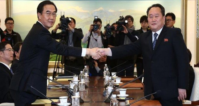 <> on January 9, 2018 in Panmunjom, South Korea. South and North Korea are scheduled to begin their first official face-to-face talks in two years on Tuesday, January 9, 2017.