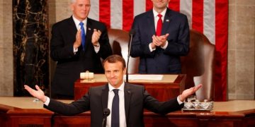 French President Emmanuel Macron arrives to address a joint meeting of Congress in the House chamber of the U.S. Capitol in Washington, U.S., April 25, 2018. REUTERS/Brian Snyder