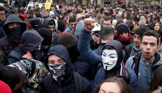 epa07228251 Albanian students protest in front of the Albanian Parliament in Tirana, Albania, 13 December 2018. Reports state that the students are demanding lower student fees, an increase in the budget for the public universities and the improvement of the conditions of dormitories.This is the ninth day that the studens havet protested after Prime Minister Edi Rama refused to fulfill their demands.  EPA-EFE/MALTON DIBRA