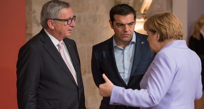 Valletta, Malta.12/11/15: European Commission President Jean-Claude Juncker (L) Greek Prime Minister Alexis Tsipras (C) and German Chancellor Angela Merkel (R) At the two-day Malta summit,which will build on existing cooperation processes between Europe and Africa.The summit is expected to address the root causes of migration by working to help create peace, stability and economic development in the countries of origin and transit.Jonathan Raa / Nurphoto (Photo by NurPhoto/NurPhoto via Getty Images)