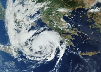 Image: Copernicus Sentinel-3 captured this image of the Mediterranean hurricane, or ‘Medicane,’ crossing the Ionian Sea and approaching Greece yesterday 17 September.