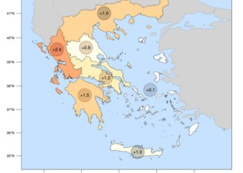 Σε όλα τα γεωγραφικά διαμερίσματα της χώρας μας καταγράφηκαν θετικές αποκλίσεις θερμοκρασίας, σε σύγκριση με τις μέσες τιμές της περιόδου 2010-2019. 