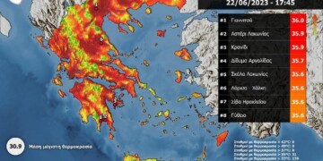 Άνοδος της θερμοκρασίας παρατηρήθηκε την Πέμπτη 22/6 σε σχέση με την Τετάρτη 21/6, η οποία στη Μακεδονία και τα Νησιά του Ανατολικού Αιγαίου ήταν ιδιαίτερα αισθητή, με αύξηση περίπου 3 έως 5 βαθμών Κελσίου σε ένα 24ωρο.