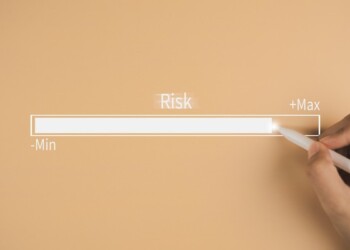 High and low impact for business security, Risk management control. Businessman write on indicator rating chance level to increase exposure for danger financial investment, Reduction strategy.
