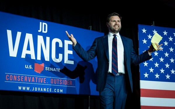 CINCINNATI, OH - MAY 3:  Republican U.S. Senate candidate J.D. Vance arrives onstage after winning the primary, at an election night event at Duke Energy Convention Center on May 3, 2022 in Cincinnati, Ohio. Vance, who was endorsed by former President Donald Trump, narrowly won over former state Treasurer Josh Mandel, according to published reports. (Photo by Drew Angerer/Getty Images)