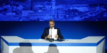 Ο Κυριάκος Μητστάκης στο πλαίσιο της συνέντευξης Τύπου στην 88η ΔΕΘ το 2024