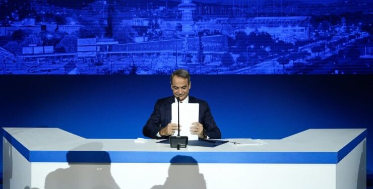 Ο Κυριάκος Μητστάκης στο πλαίσιο της συνέντευξης Τύπου στην 88η ΔΕΘ το 2024