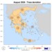 Ο χάρτης δείχνει τις αποκλίσεις της μέσης μέγιστης θερμοκρασίας τον Αύγουστο 2024 ανά γεωγραφικό διαμέρισμα.