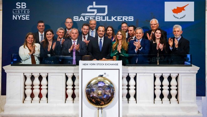 Safe Bulkers, Inc. (NYSE: SB) Rings The Closing Bell®

The New York Stock Exchange welcomes executives and guests of Safe Bulkers, Inc. (NYSE: SB), today, Friday, April 4, 2025, to celebrate the Cyprus Business Forum in New York highlighting Cyprus as an energy, shipping, business & investment hub. To honor the occasion, Mr. Polys Hajioannou, CEO, Chairman, & Director of Safe Bulkers, Inc., and His Excellence Nikos Christodoulides, President of the Republic of Cyprus, joined by Chris Taylor, Chief Development Officer, NYSE, rings The Closing Bell®. 

Photo Credit: NYSE