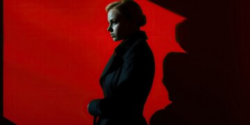 Female Russian Spy Emerging from Shadows