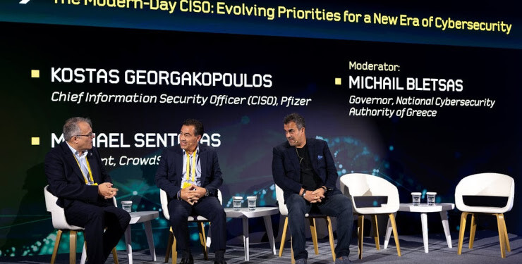 Μιχάλης Μπλέτσας, Διοικητής της Εθνικής Αρχής Κυβερνοασφάλειας του Υπουργείου Ψηφιακής Διακυβέρνησης - Κώστας Γεωργακόπουλος, Chief Information Security Officer (CISO) Pfizer - Michael Sentonas, President, CrowdStrike Inc